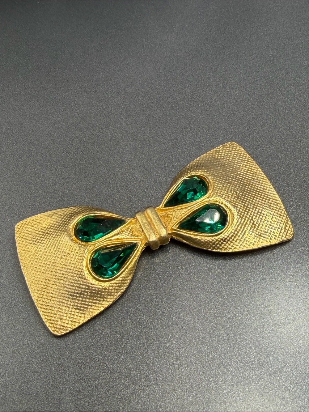 Vintage Averil Bow Brooch with Green  Crystal Accents#76sb